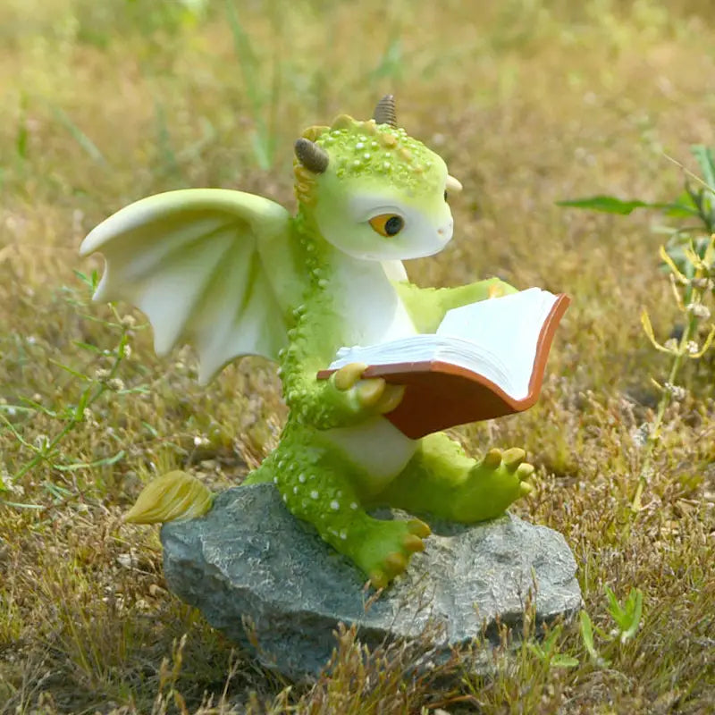 Cartoon Dinosaur Resin Reading Book Decor – Cute Home & Office Accent