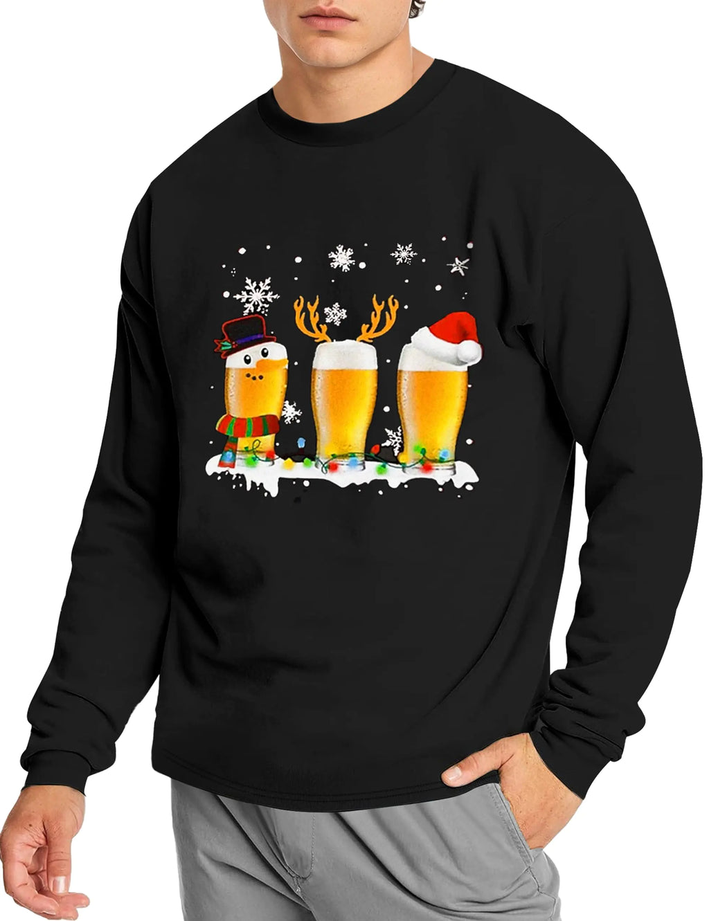 Men’s Christmas T-Shirt – Funny Long Sleeve Holiday Tee, XL, Black
