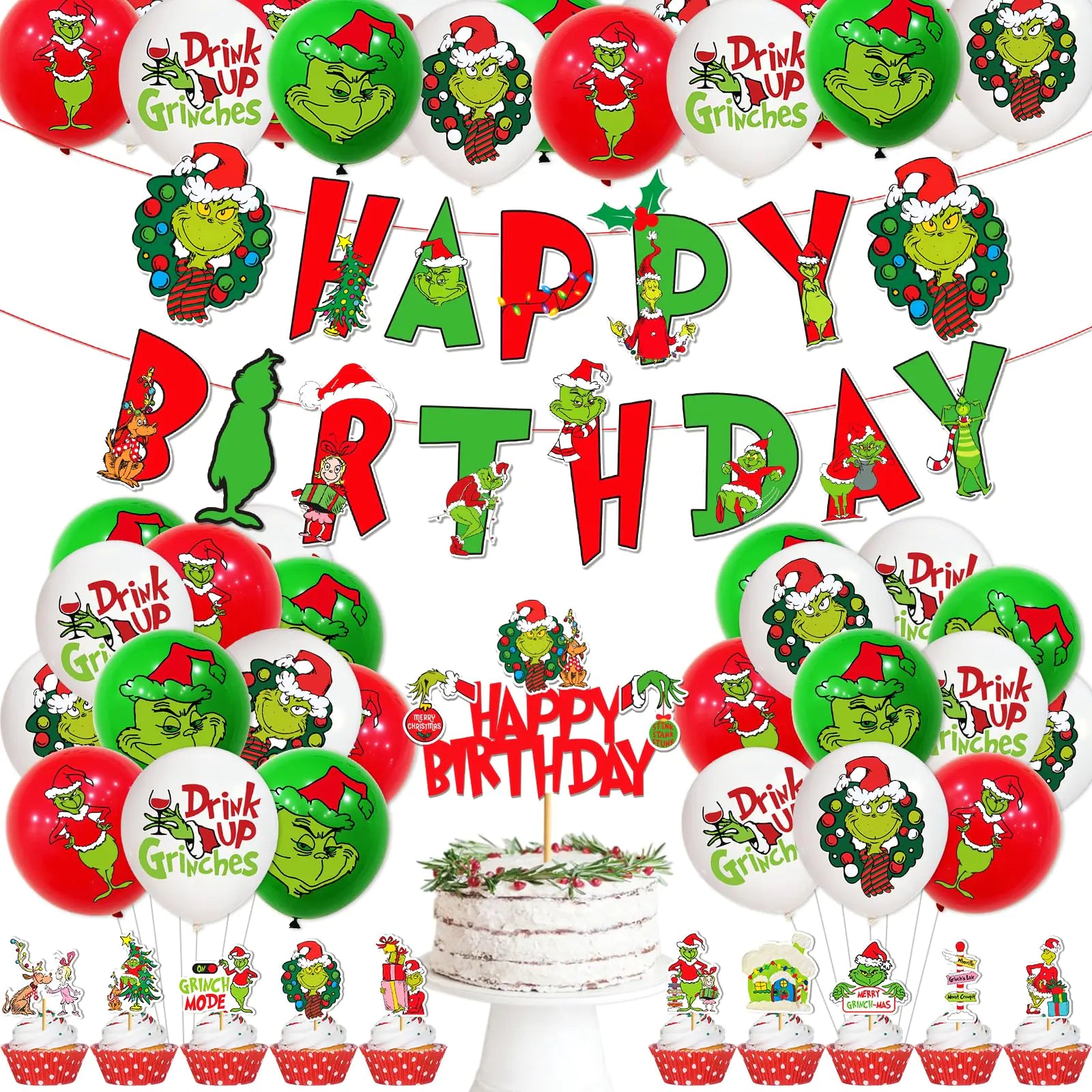 Christmas & Birthday Party Decorations – Balloons, Banner & Merry Birthday Set 46PCS