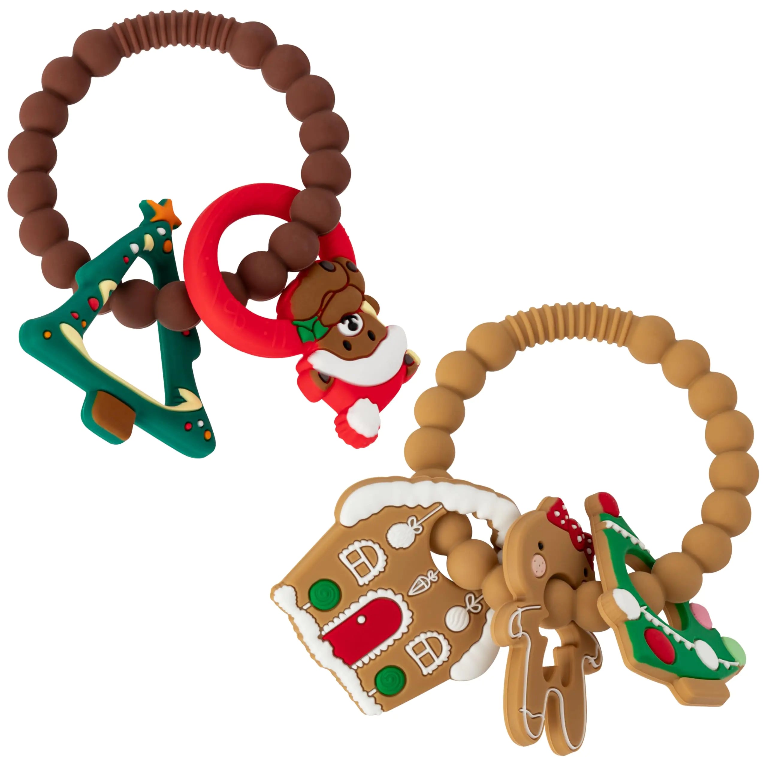 Christmas Silicone Teether Toys – Tree & Bear Rattle for Baby, Xmas Gifts for Toddlers 2Pcs