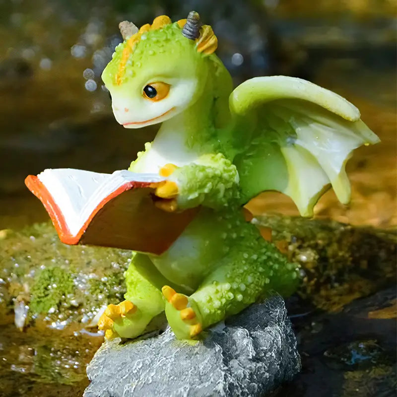 Cartoon Dinosaur Resin Reading Book Decor – Cute Home & Office Accent