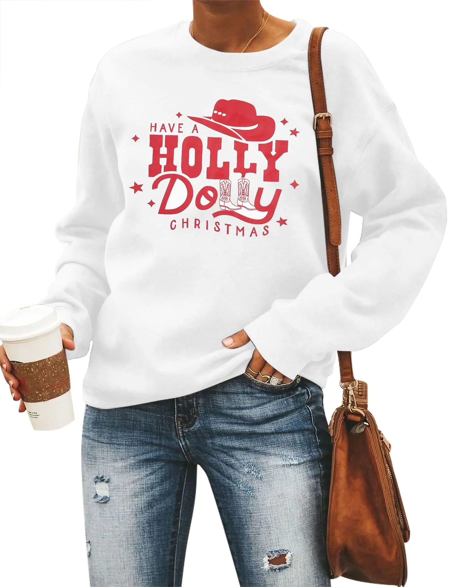 Women’s Christmas Sweatshirt – Funny Merry Christmas Long Sleeve Hoodie, White