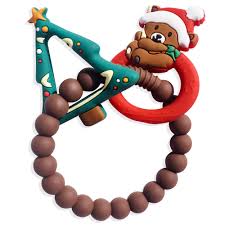 Christmas Silicone Teether Toys – Tree & Bear Rattle for Baby, Xmas Gifts for Toddlers 2Pcs