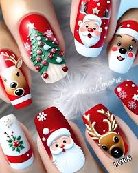 Christmas Press-On Nails – Coffin Fake Nails with Santa, Reindeer & Snowman Designs for Women