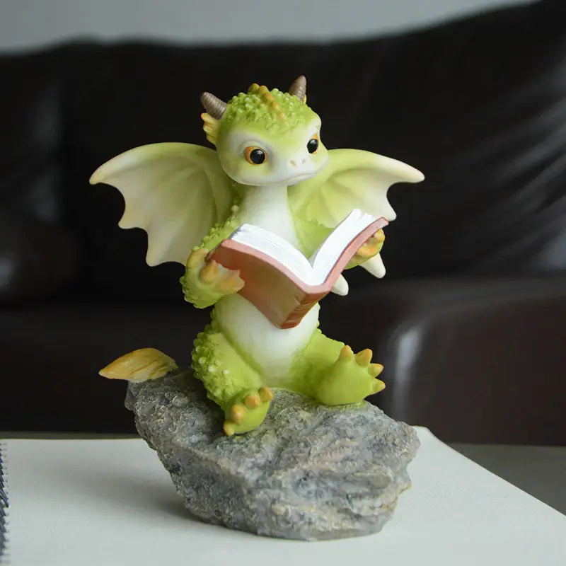 Cartoon Dinosaur Resin Reading Book Decor – Cute Home & Office Accent