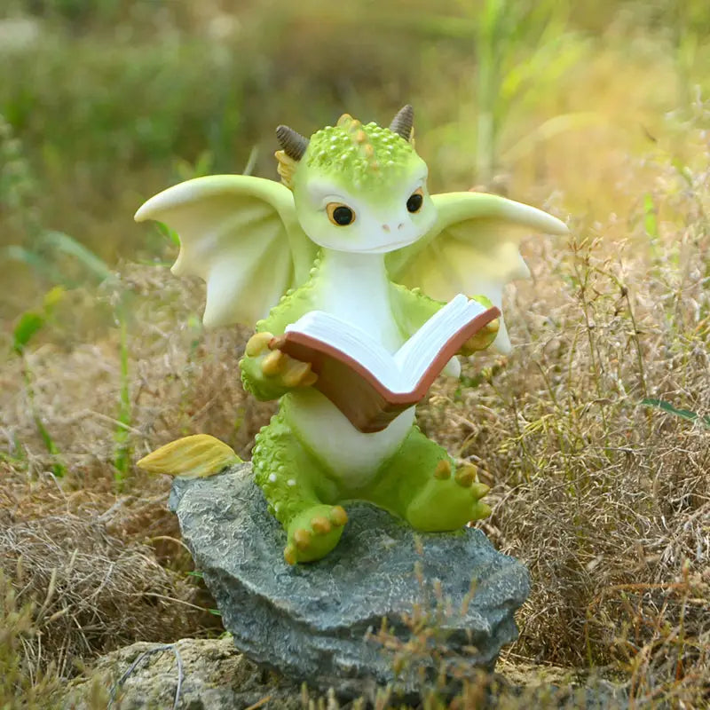 Cartoon Dinosaur Resin Reading Book Decor – Cute Home & Office Accent